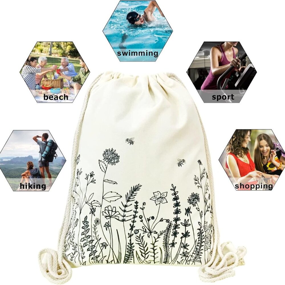 Small Flower Drawstring Backpack Cute Floral Draw… - image 3
